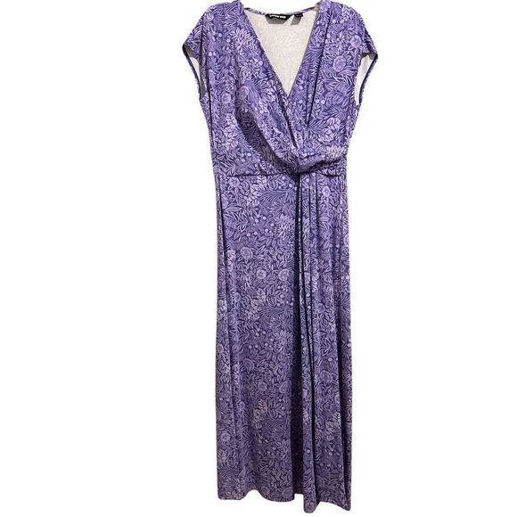 Lands' End Purple Floral V-Neck Draped Wrap Midi Dress Size M/P 10-12 - Picture 1 of 9